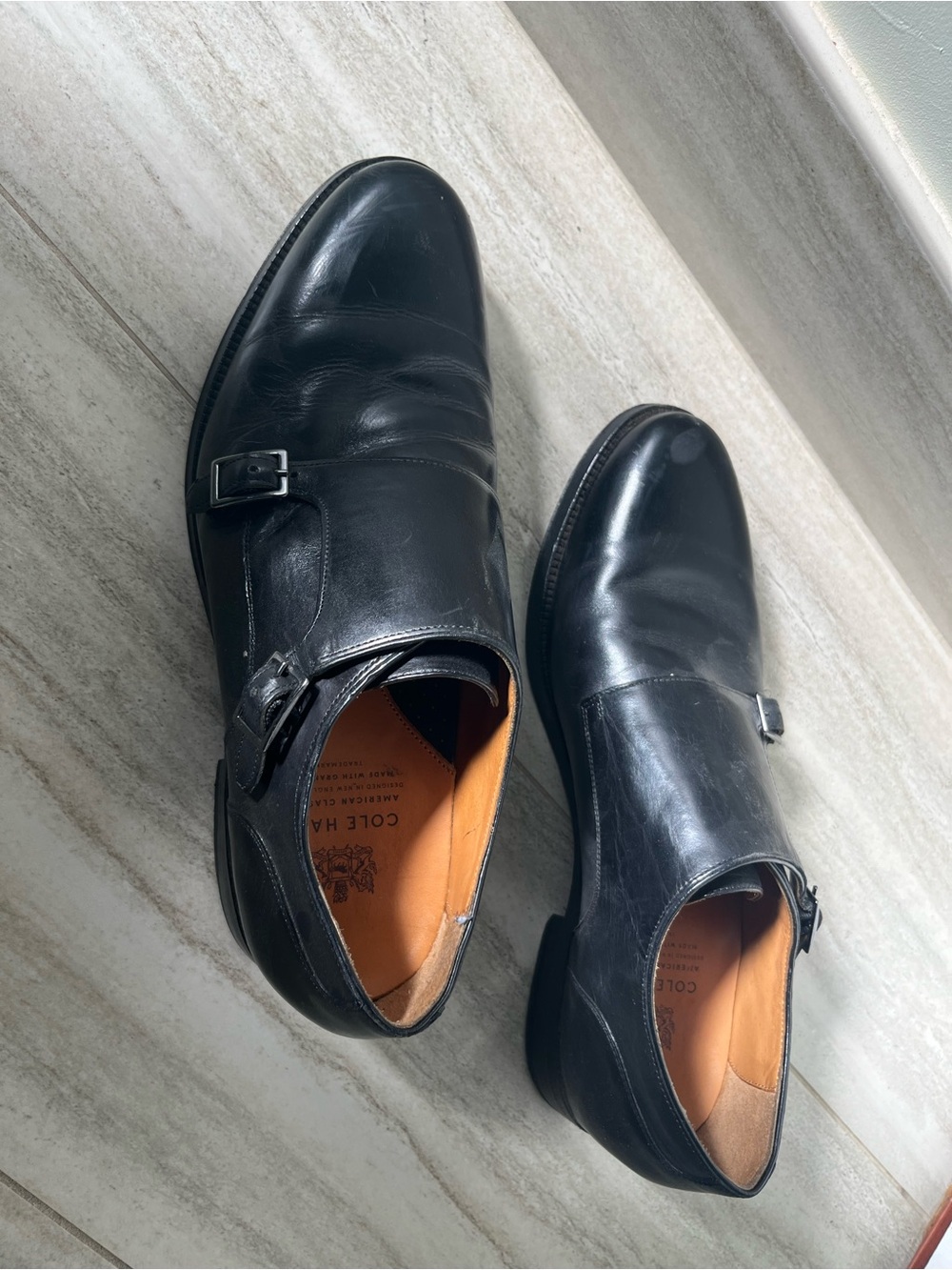 Cole Haan Black Leather Double Monk Strap Dress Shoes